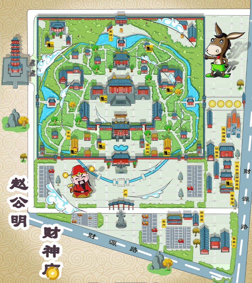 山城寺庙类手绘地图